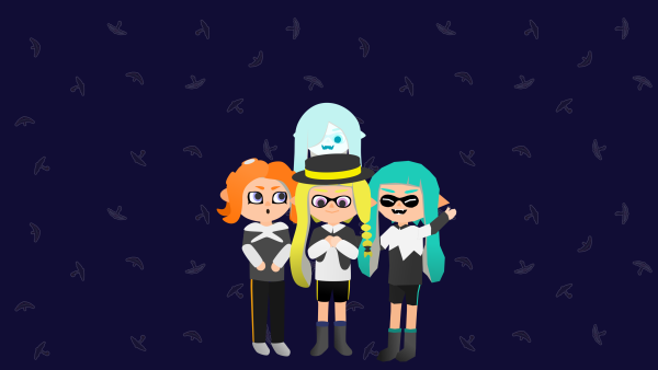 2 inklings, 1 octoling, and a ghost