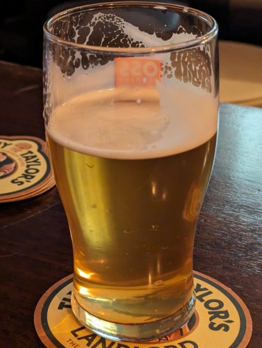 A beer in a pint glass